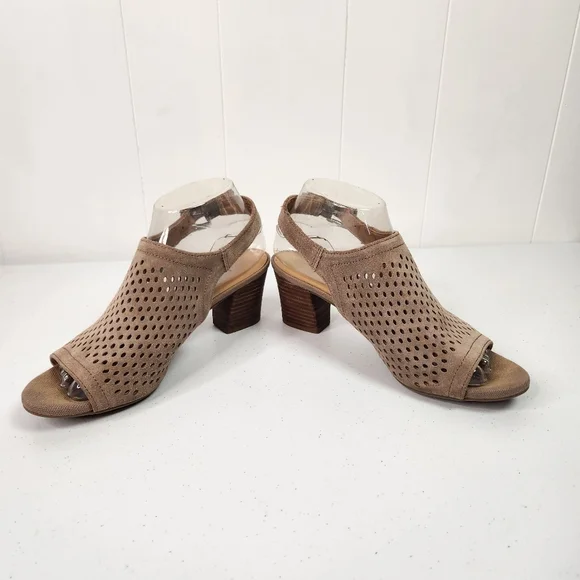 Franco Sarto Mandi 2 Beige Suede Leather Open Toe Heel Slingback Shoes Size 7.5 - Picture 6 of 11